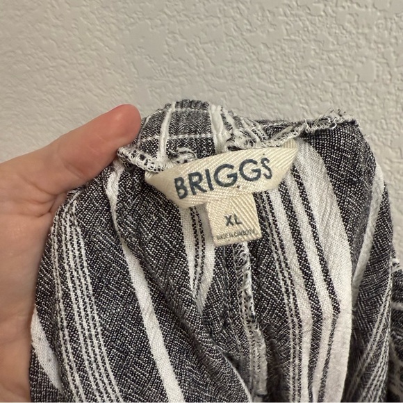 Briggs Wide Leg Pull On High Rise Stripe Gray White Linen Blend Pants - Picture 3 of 4